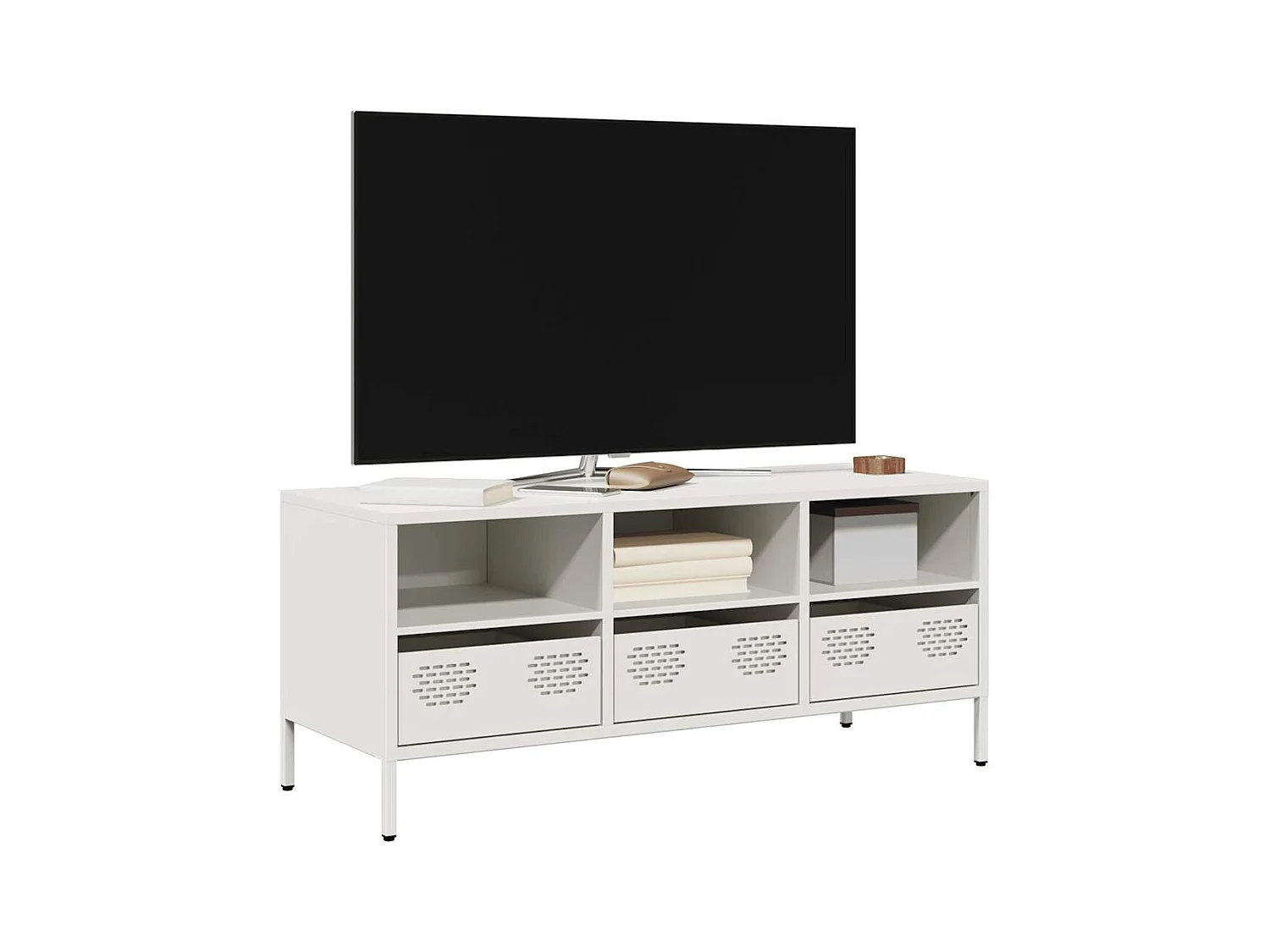 Mueble para TV  | Gabinete de TV |  Mueble de salón acero laminado en frío blanco 101,5x39x43,5 cm