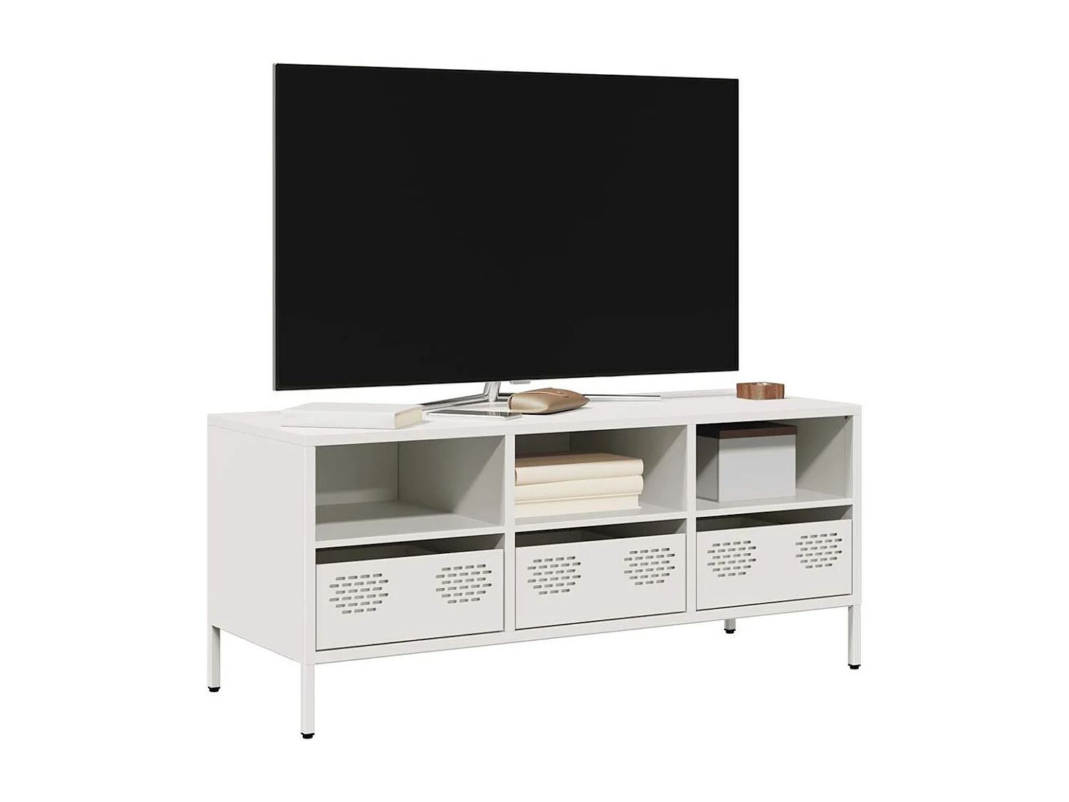 Meuble TV | Banc TV | Armoire TV blanc 101,5x39x43,5 cm acier laminé à froid