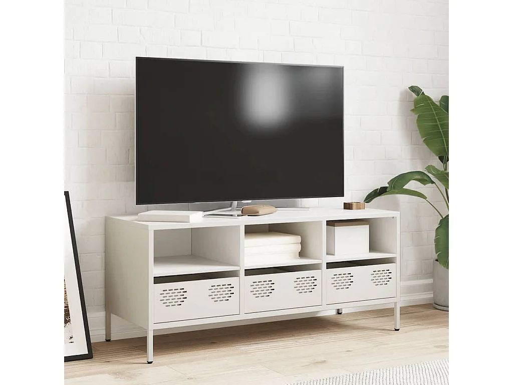 Meuble TV | Banc TV | Armoire TV blanc 101,5x39x43,5 cm acier laminé à froid