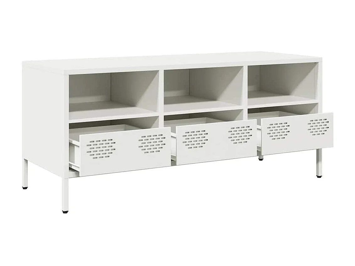 Meuble TV | Banc TV | Armoire TV blanc 101,5x39x43,5 cm acier laminé à froid