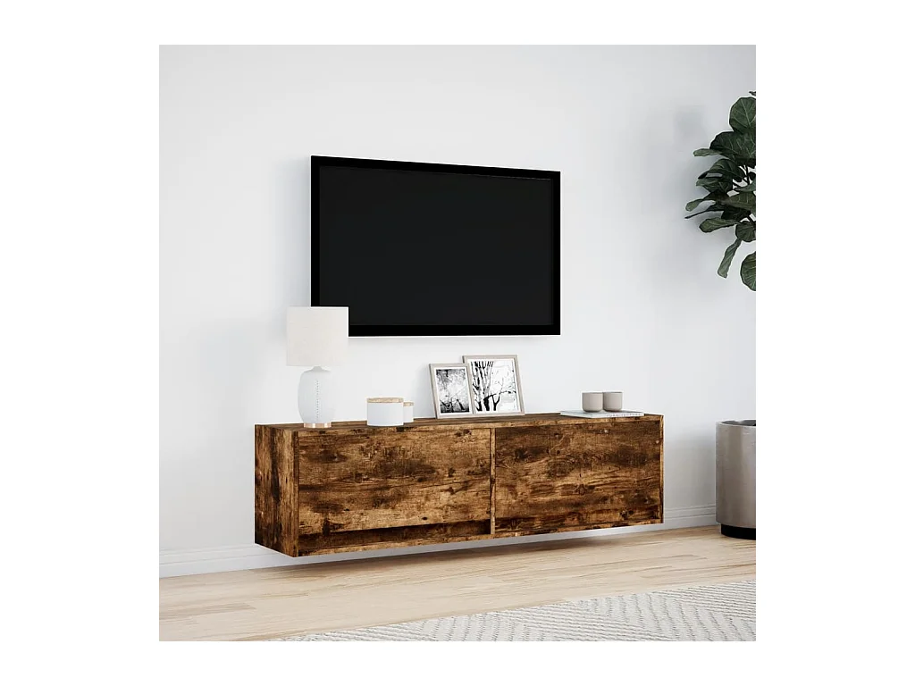 Tv-wandmeubel | TV-kast | Tv-Bank met LED-verlichting 140x31x38 cm gerookt eiken