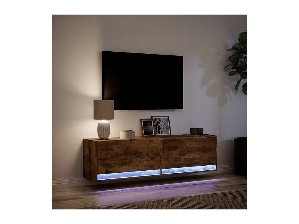 Tv-wandmeubel | TV-kast | Tv-Bank met LED-verlichting 140x31x38 cm gerookt eiken