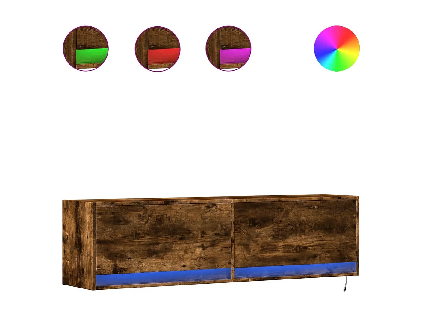 Meuble TV | Banc TV | Armoire TV mural avec lumières LED chêne fumé 140x31x38 cm