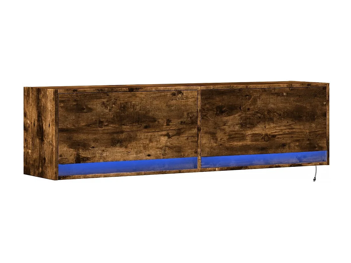 Meuble TV | Banc TV | Armoire TV mural avec lumières LED chêne fumé 140x31x38 cm