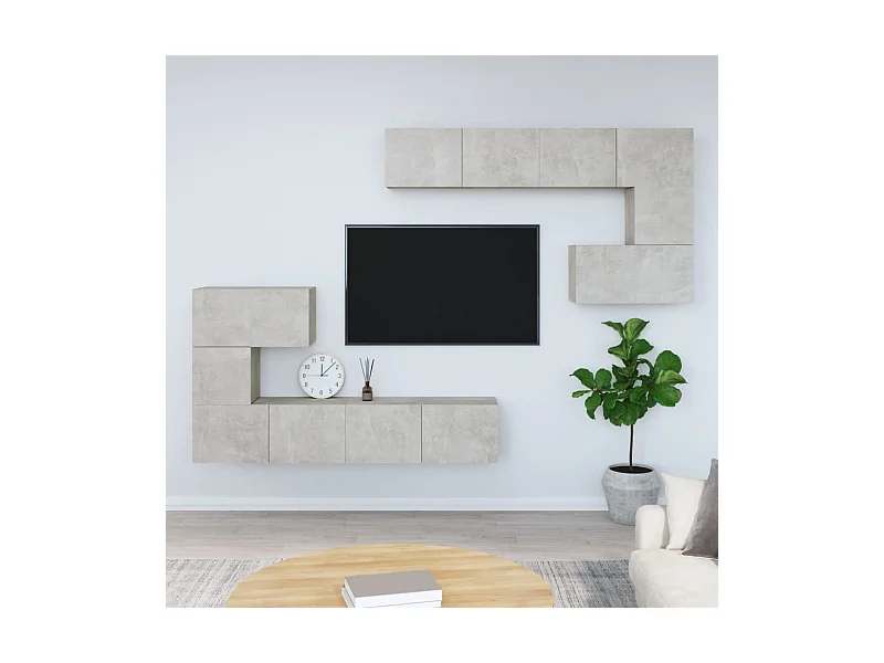 Meuble TV | Banc TV | Armoire TV mural Gris béton Bois d'ingénierie