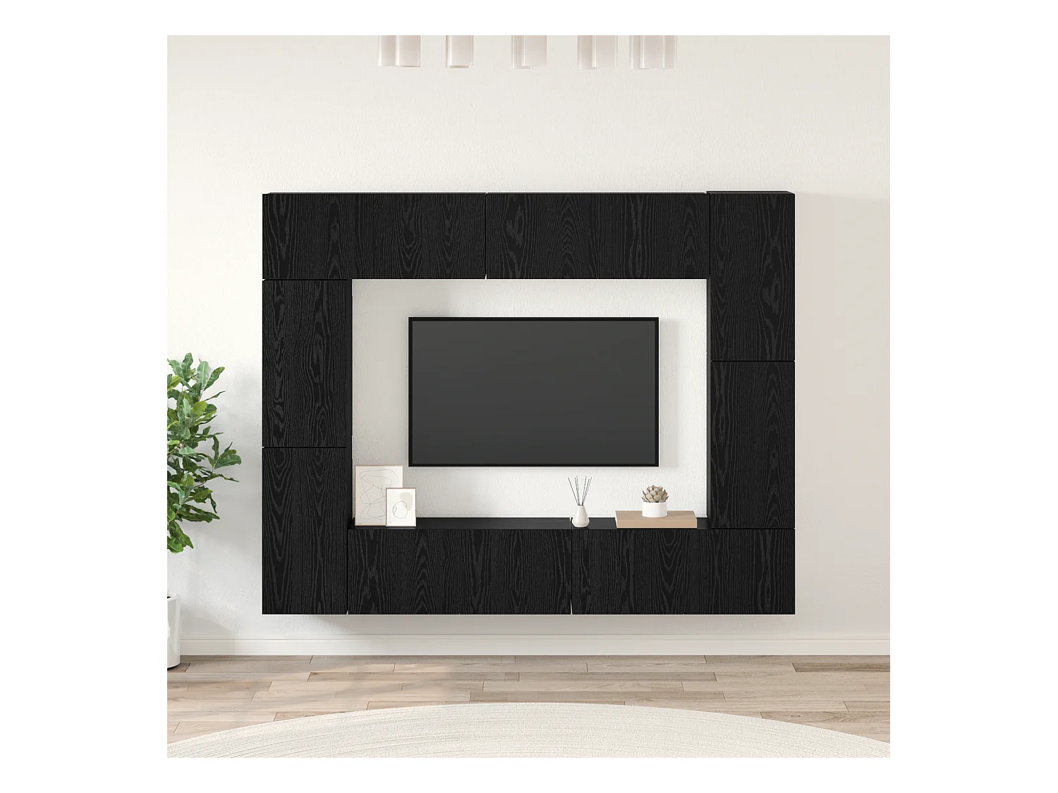 Conjunto de Mueble de TV | Mueble de salón 8 pcs Roble negro 80 x 30 x 30 cm