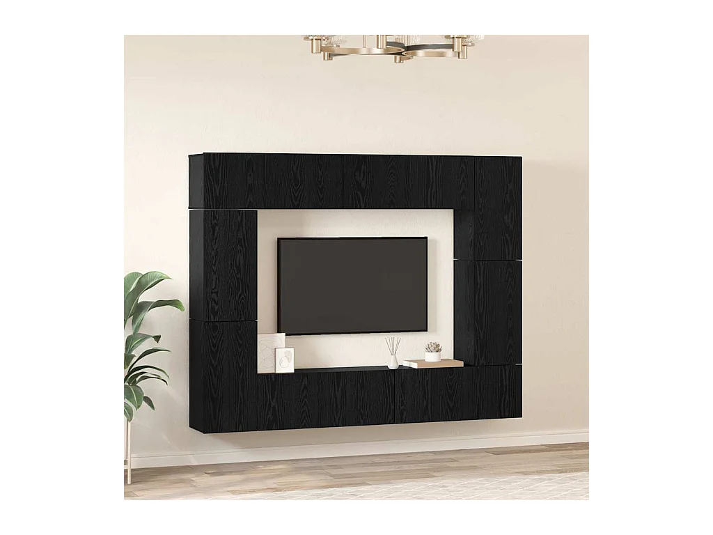 Conjunto de Mueble de TV | Mueble de salón 8 pcs Roble negro 80 x 30 x 30 cm