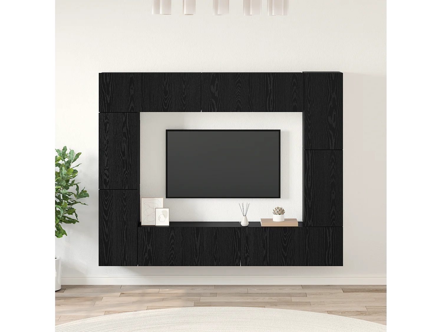 Tv-meubelset | Tv-Bank | TV-kast 8 pcs Zwart eiken 80 x 30 x 30.5 cm Bewerkt hout