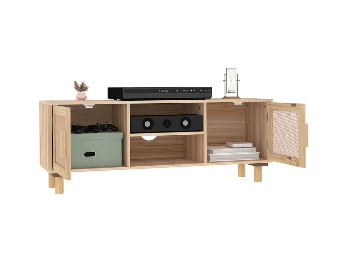 Mueble para TV  | Gabinete de TV |  Mueble de salón madera maciza pino y ratán natural 105x30x40 cm