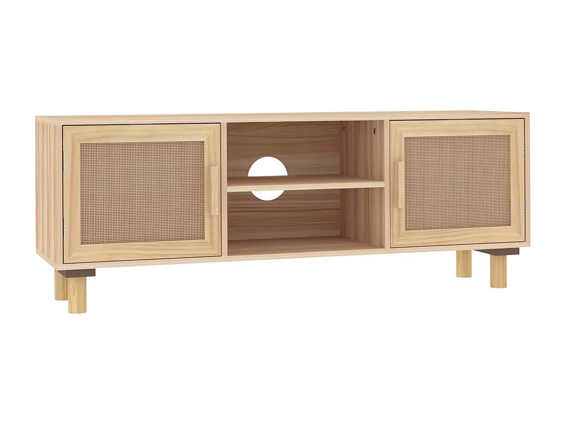 Meuble TV | Banc TV | Armoire TV Marron 105x30x40 cm Bois de pin massif rotin naturel