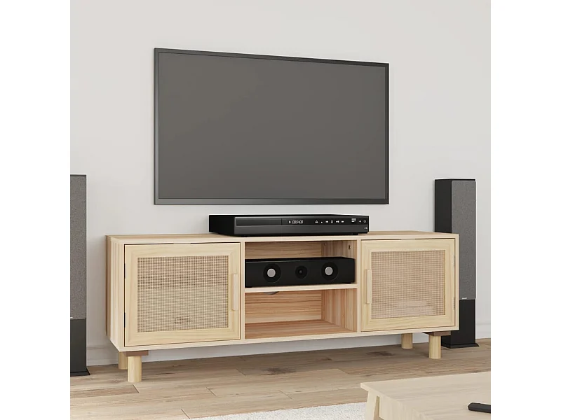 Mueble para TV  | Gabinete de TV |  Mueble de salón madera maciza pino y ratán natural 105x30x40 cm