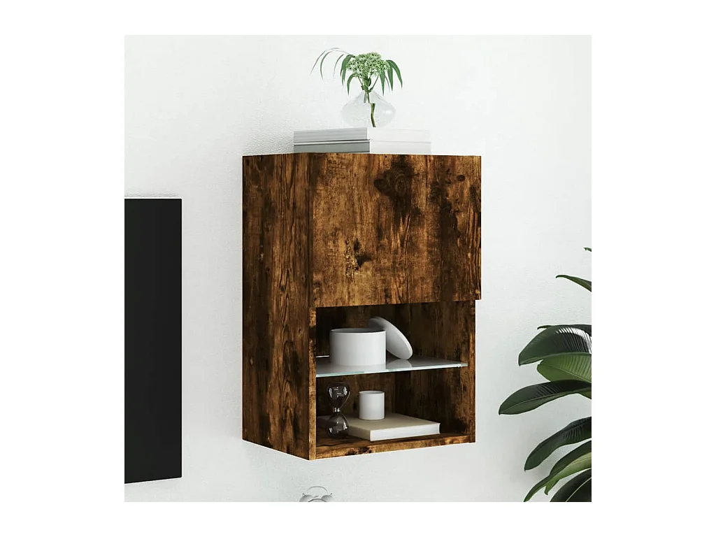 Mueble para TV  | Gabinete de TV |  Mueble de salón con luces LED roble ahumado 40,5x30x60 cm