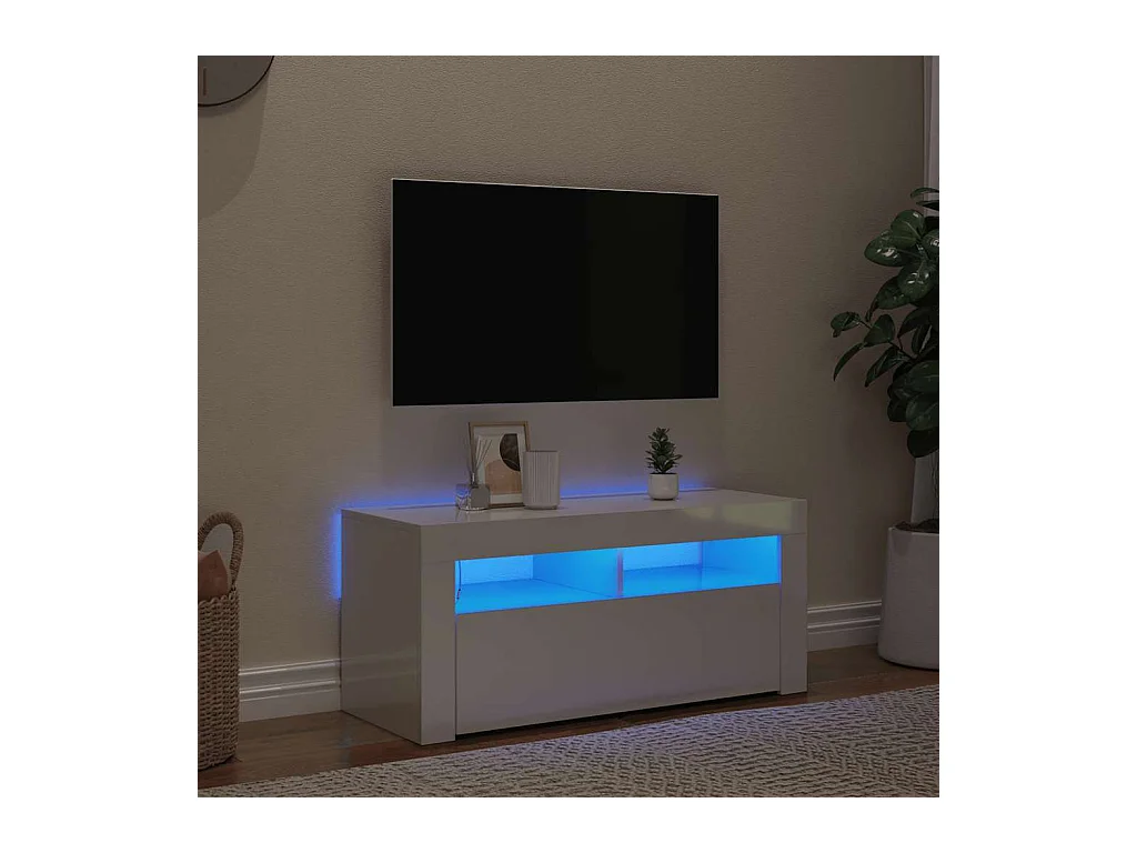 Meuble TV | Banc TV | Armoire TV avec lumières LED blanc brillant 90x35x40 cm