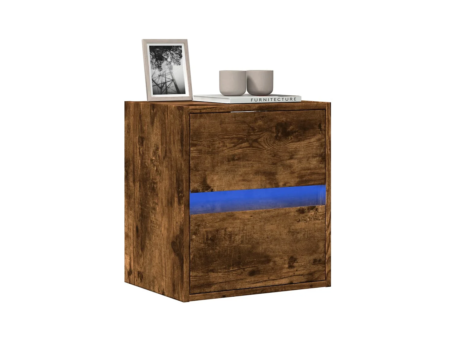 Mueble de TV | Mueble de salón de pared con luces LED roble ahumado 41x31x45 cm