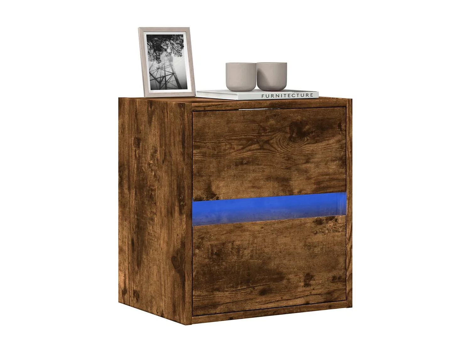 Mueble de TV | Mueble de salón de pared con luces LED roble ahumado 41x31x45 cm