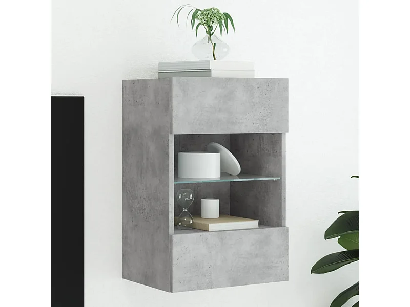 Meuble TV | Banc TV | Armoire TV mural avec lumières LED gris béton 40x30x60,5 cm