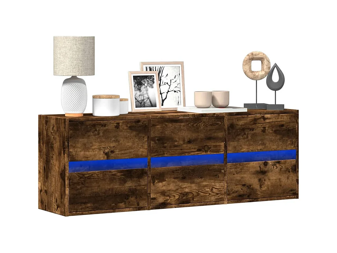 Mueble de TV | Mueble de salón de pared con luces LED roble ahumado 130x31x45 cm