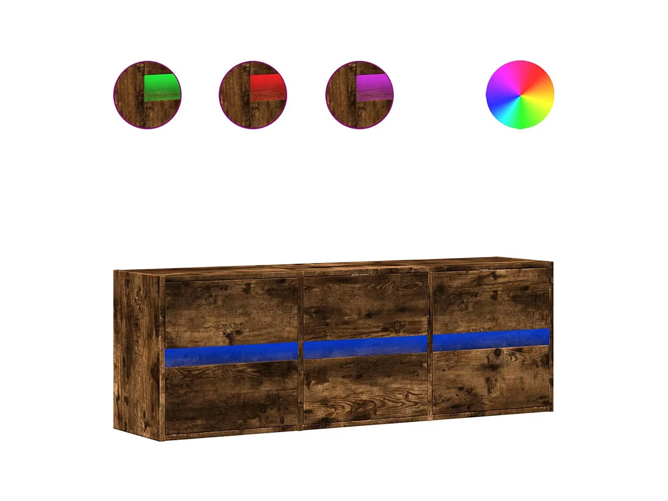 Mueble de TV | Mueble de salón de pared con luces LED roble ahumado 130x31x45 cm