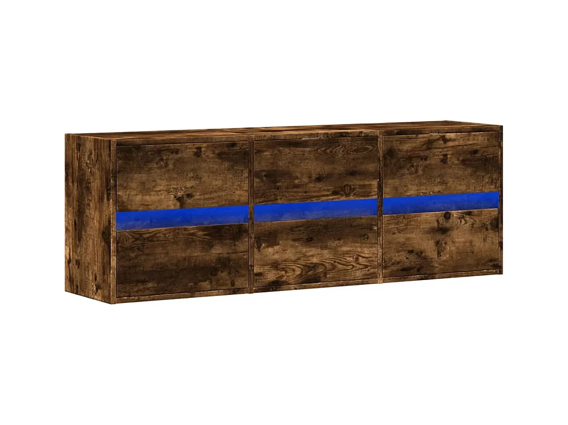 Mueble de TV | Mueble de salón de pared con luces LED roble ahumado 130x31x45 cm