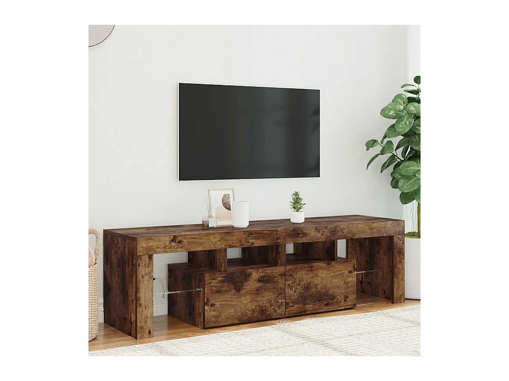Mueble de TV | Mueble de salón con luces LED color roble ahumado 140x36,5x40 cm