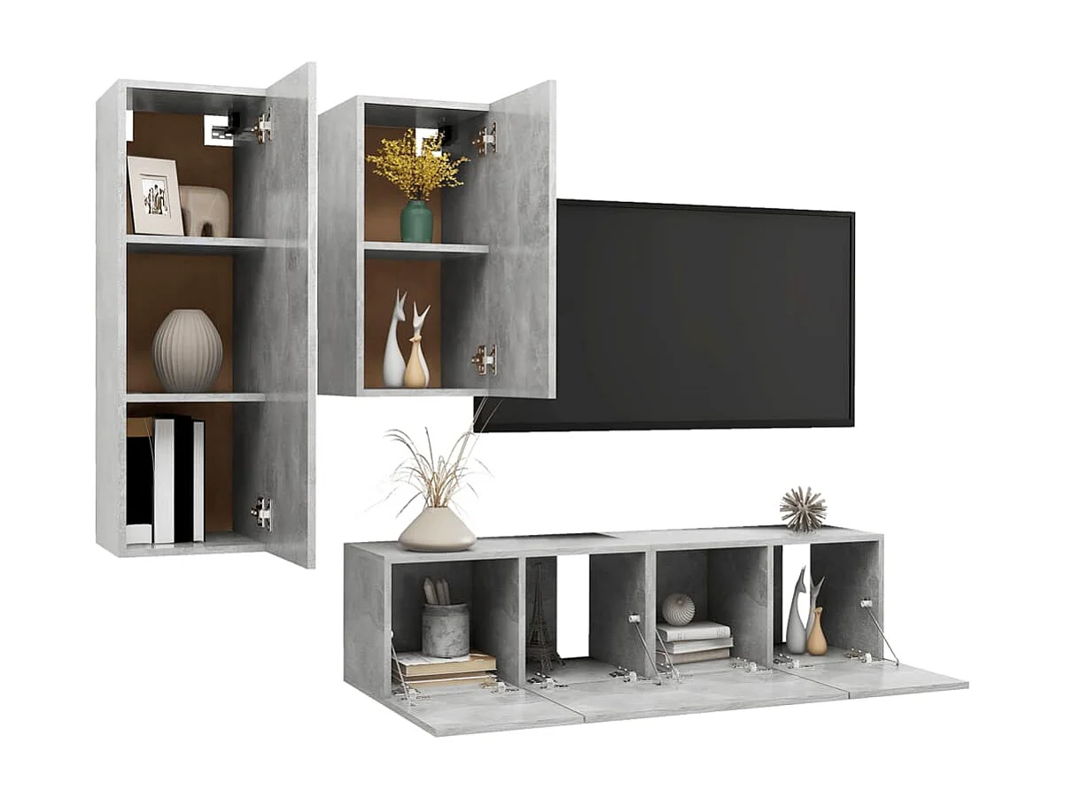 Set muebles de salón TV | Gabinetes de TV |  Muebles de TV 4 pzas madera ingeniería gris hormigón