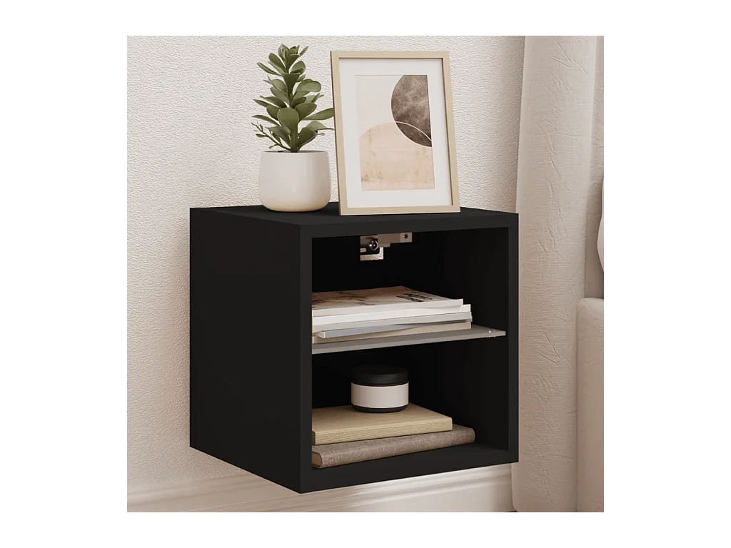 Mueble de TV | Mueble de salón de pared con luces LED negro 30x28,5x30 cm