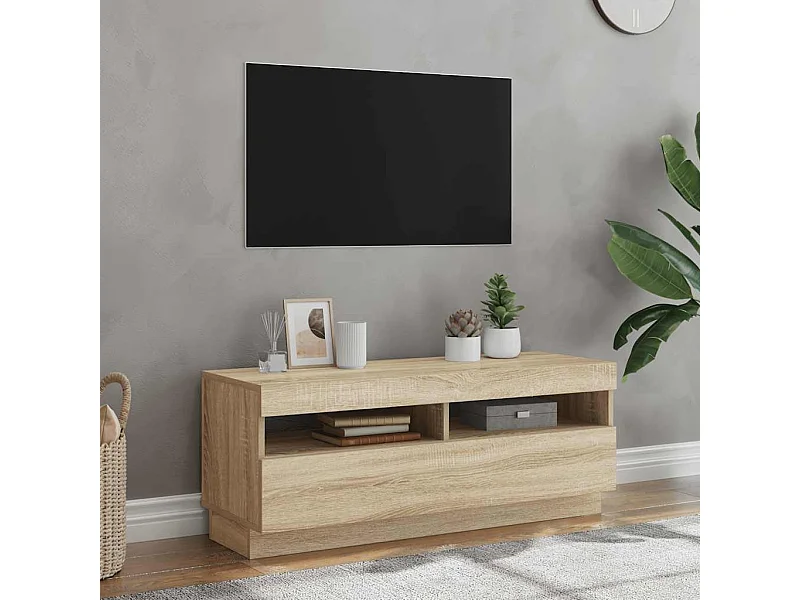 Mueble de TV | Mueble de salón con luces LED roble Sonoma 100x35x40 cm