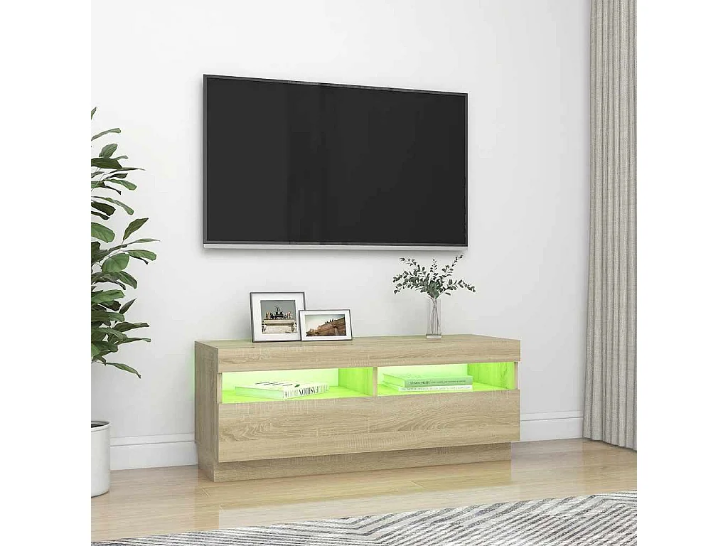 Meuble TV | Banc TV | Armoire TV avec lumières LED chêne sonoma 100x35x40 cm