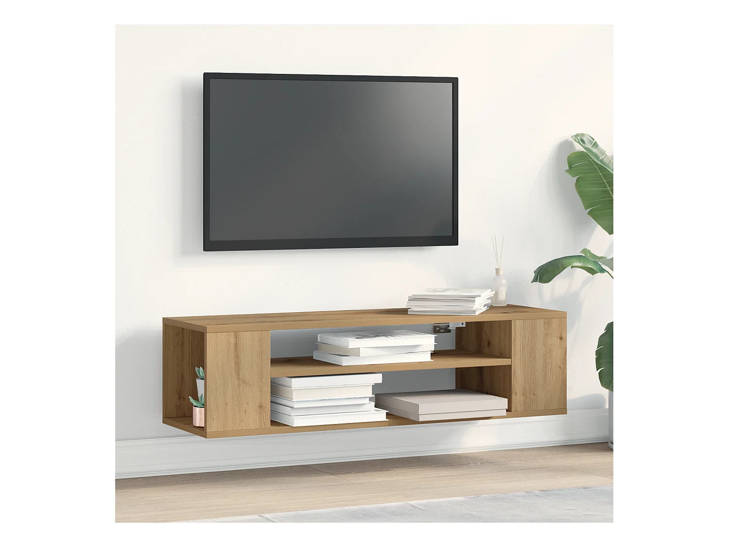 Meuble TV | Banc TV | Armoire TV mural en chêne artisanal 100x30x26,5 cm en bois d'ingénierie