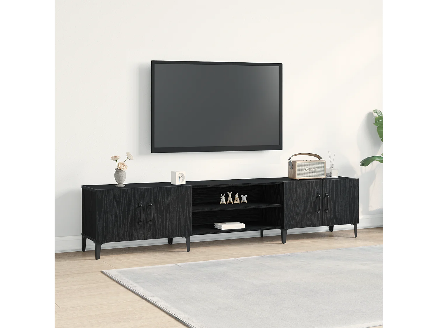 Tv-meubel | Tv-Bank | TV-kast180x31,5x40 cm bewerkt hout zwart eikenkleurig