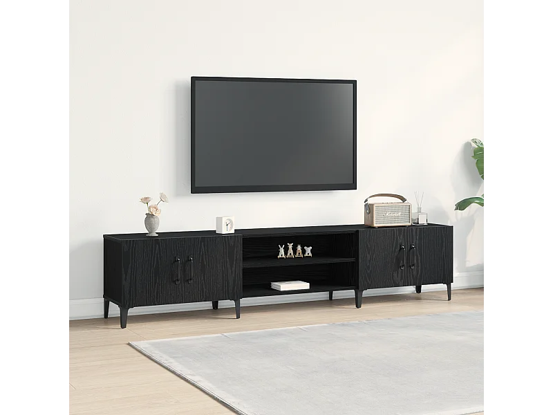 meuble TV | Banc TV | Armoire TV Noir Chêne 180x31,5x40 cm Bois d'ingénierie