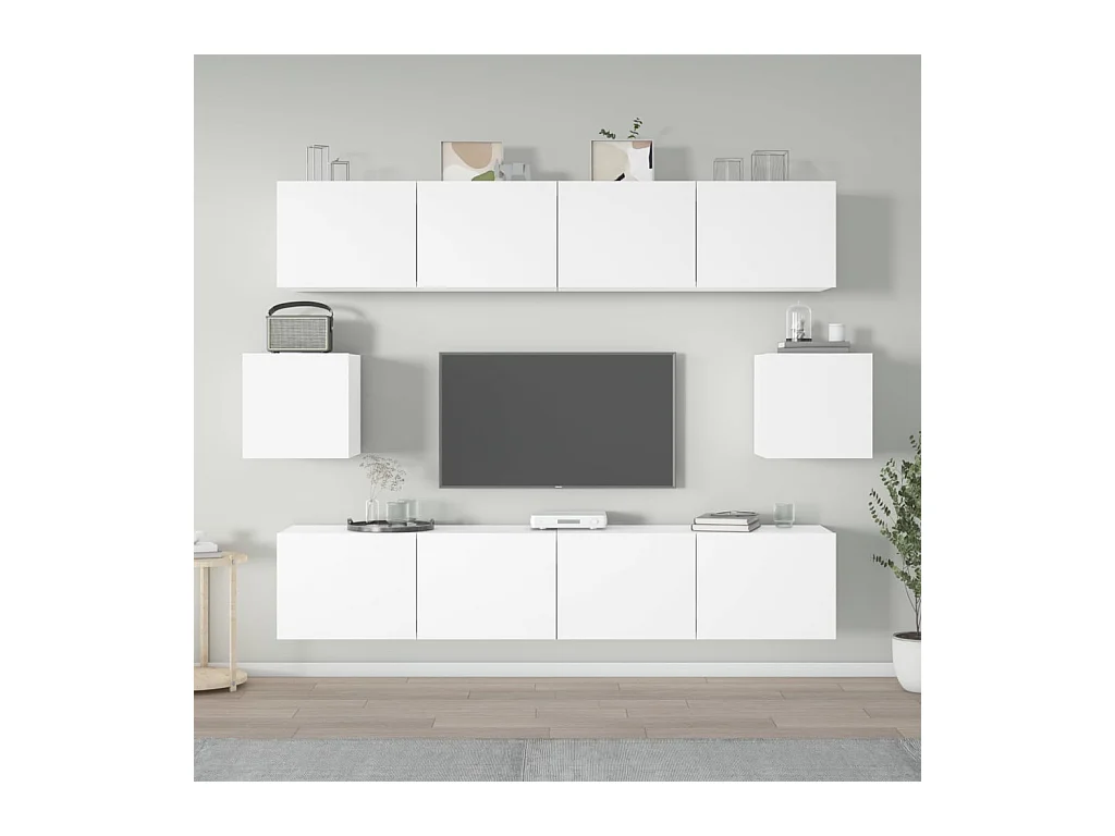 Set de muebles para TV  | Gabinetes de TV |  Muebles de salón 6 piezas madera contrachapada blanco