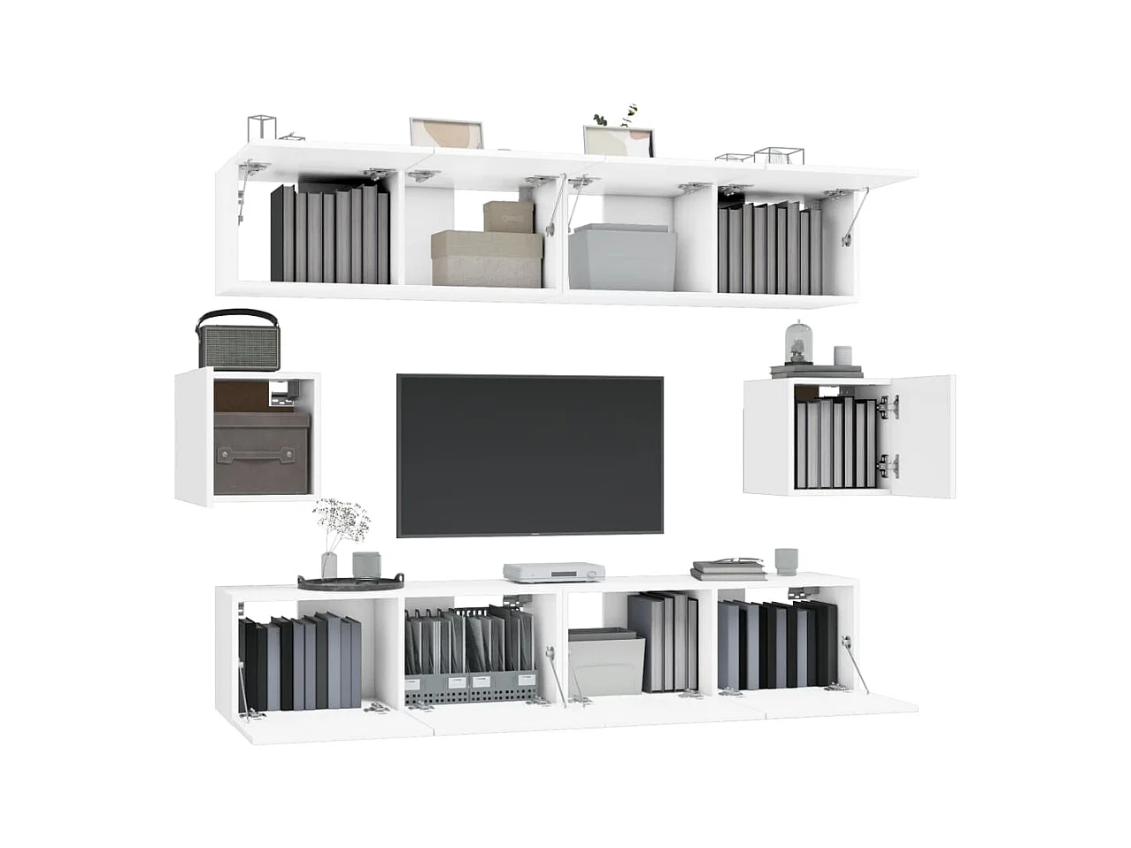 Set de muebles para TV  | Gabinetes de TV |  Muebles de salón 6 piezas madera contrachapada blanco