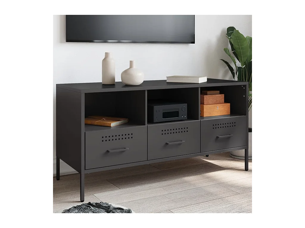 Mueble para TV  | Gabinete de TV |  Mueble de salón acero negro 100,5x39x50,5 cm