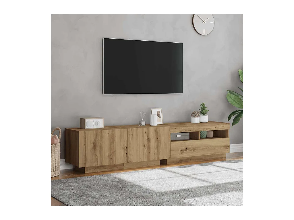 Mueble de TV | Mueble de salón luces LED madera roble artisan 180x35x40 cm