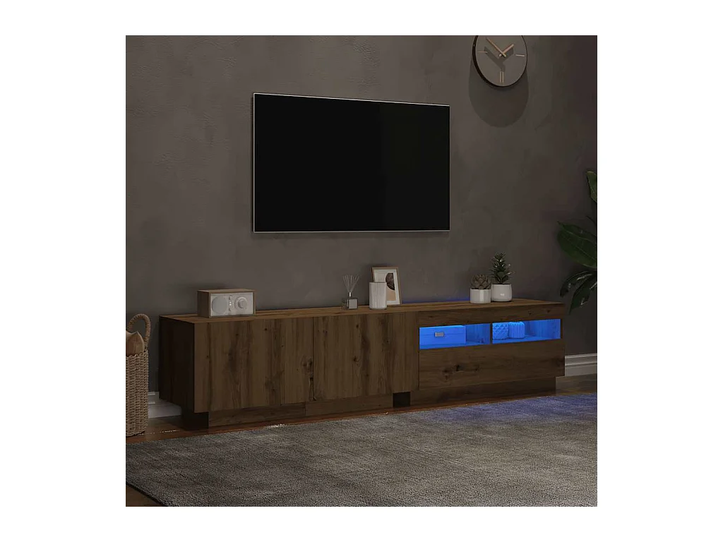Mueble de TV | Mueble de salón luces LED madera roble artisan 180x35x40 cm