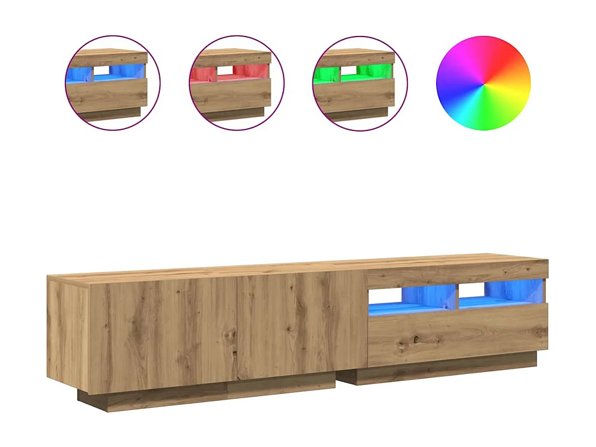 Meuble TV | Banc TV | Armoire TV avec lumières LED chêne artisanal bois d'ingénierie