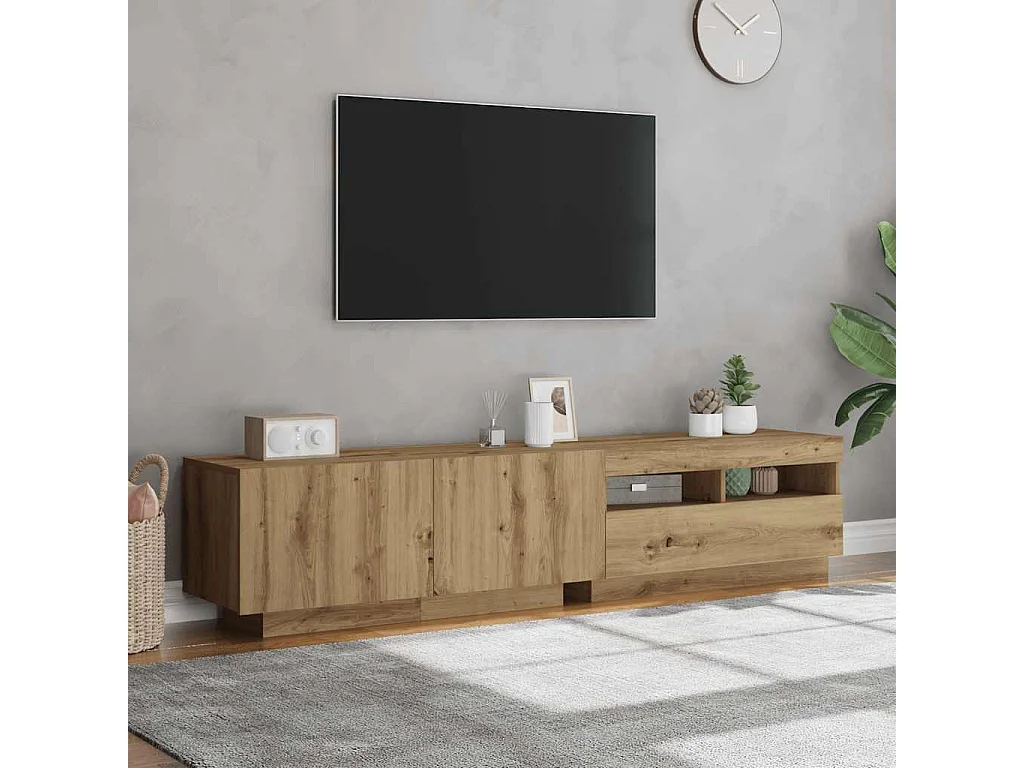 Meuble TV | Banc TV | Armoire TV avec lumières LED chêne artisanal bois d'ingénierie