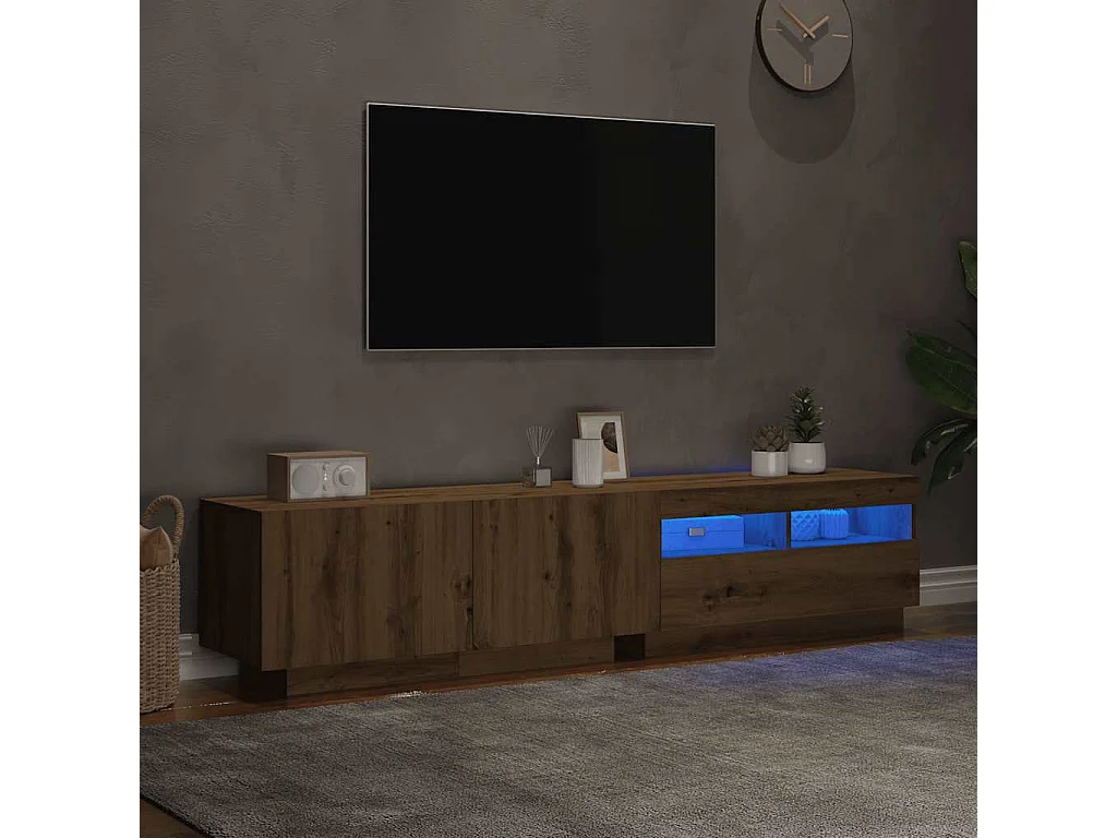 Meuble TV | Banc TV | Armoire TV avec lumières LED chêne artisanal bois d'ingénierie