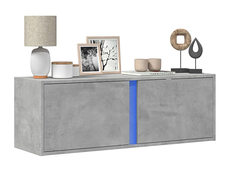Meuble TV | Banc TV | Armoire TV mural avec lumières LED gris béton 100x31x35 cm