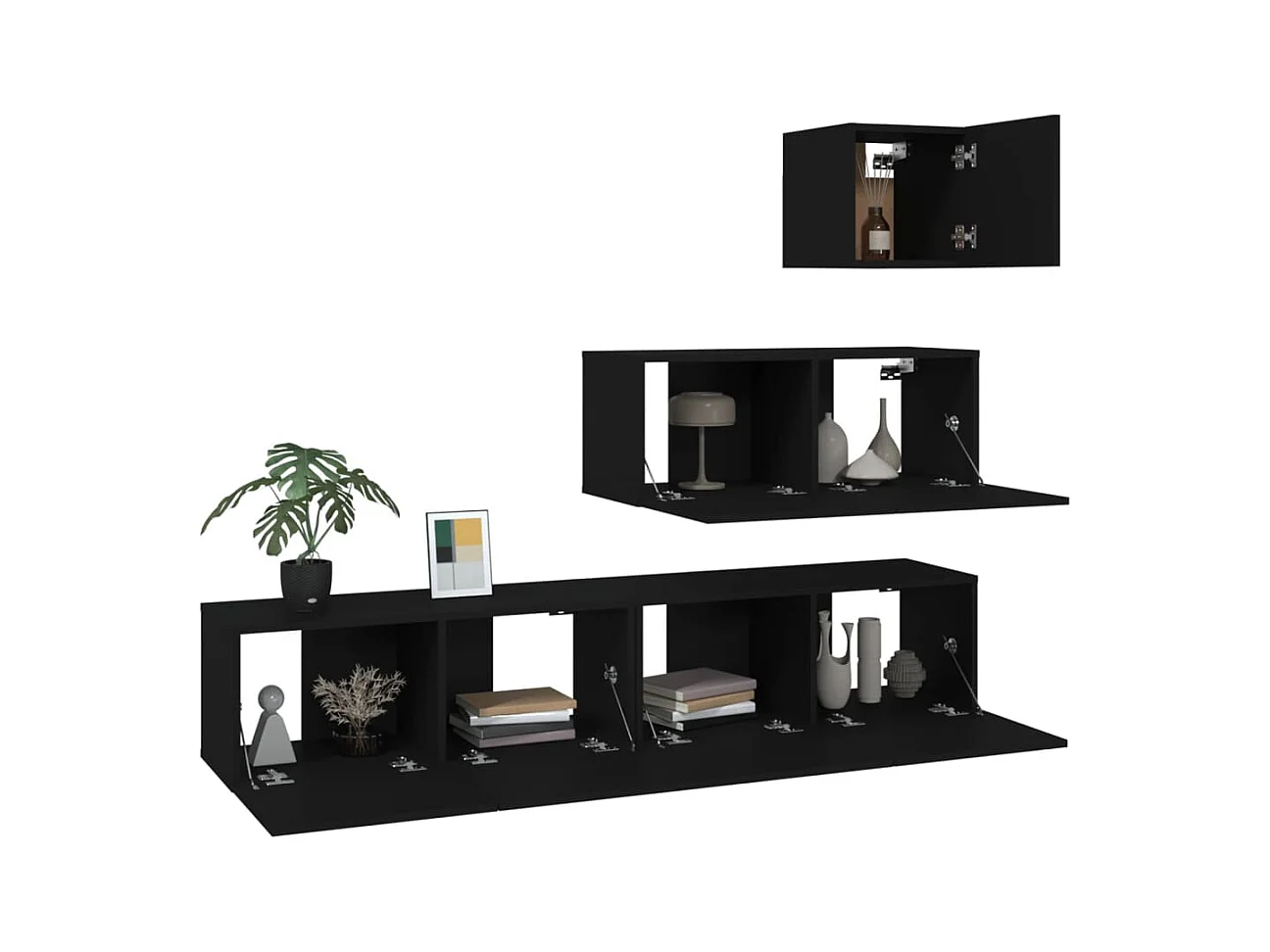 Set de muebles para TV  | Gabinetes de TV |  Muebles de salón 4 piezas madera contrachapada negro