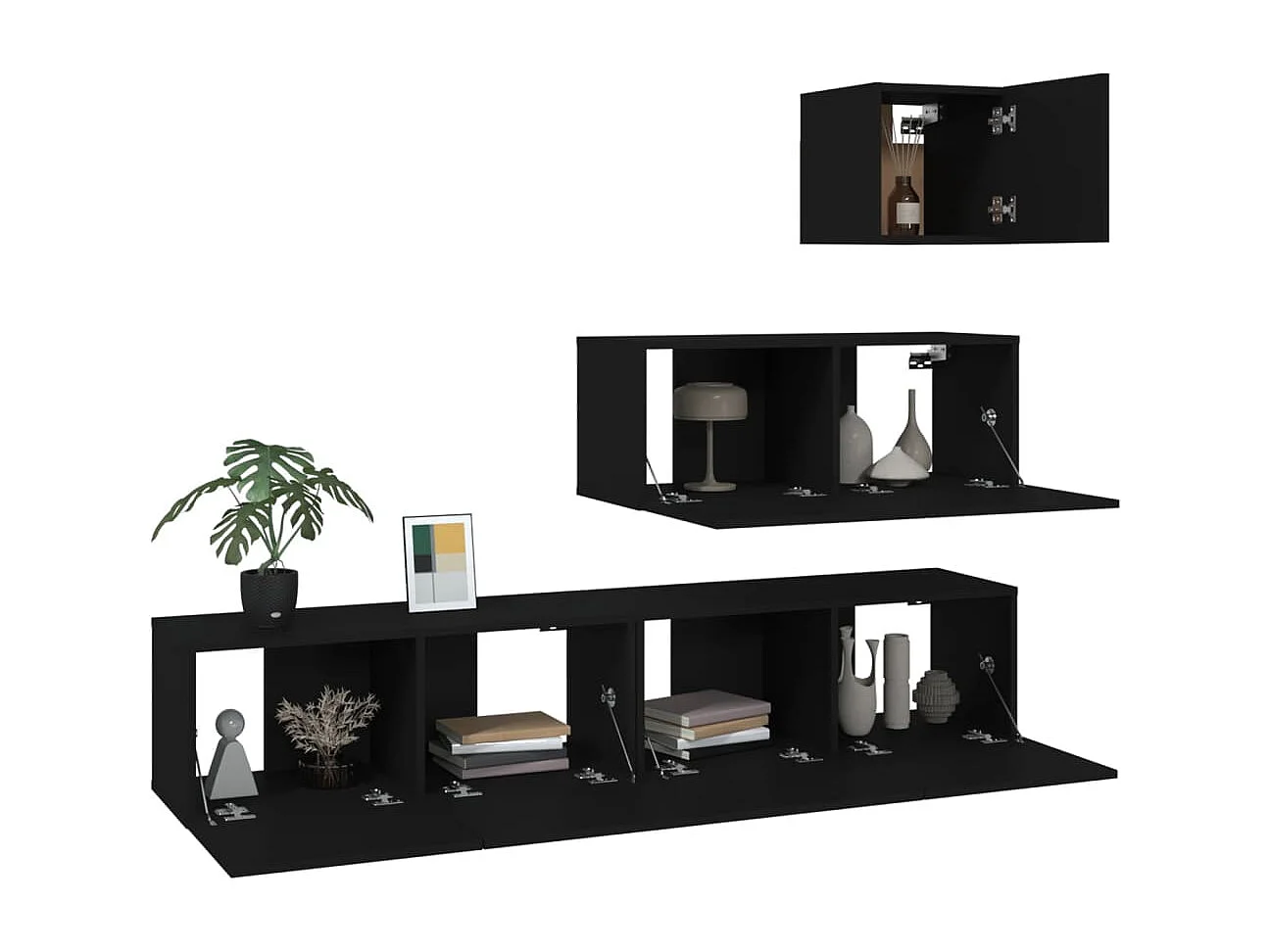 Set de muebles para TV  | Gabinetes de TV |  Muebles de salón 4 piezas madera contrachapada negro