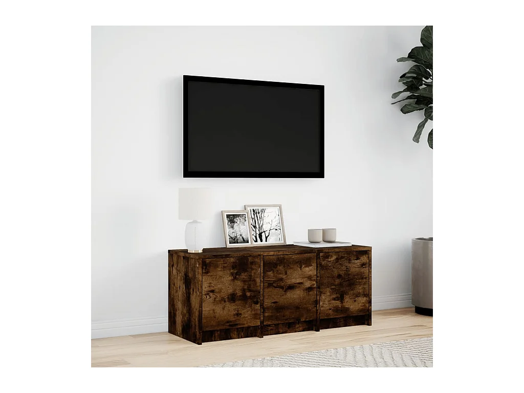 Tv-meubel | Tv-Bank | TV-kastmet LED 97x34x40 cm bewerkt hout gerookt eikenkleur