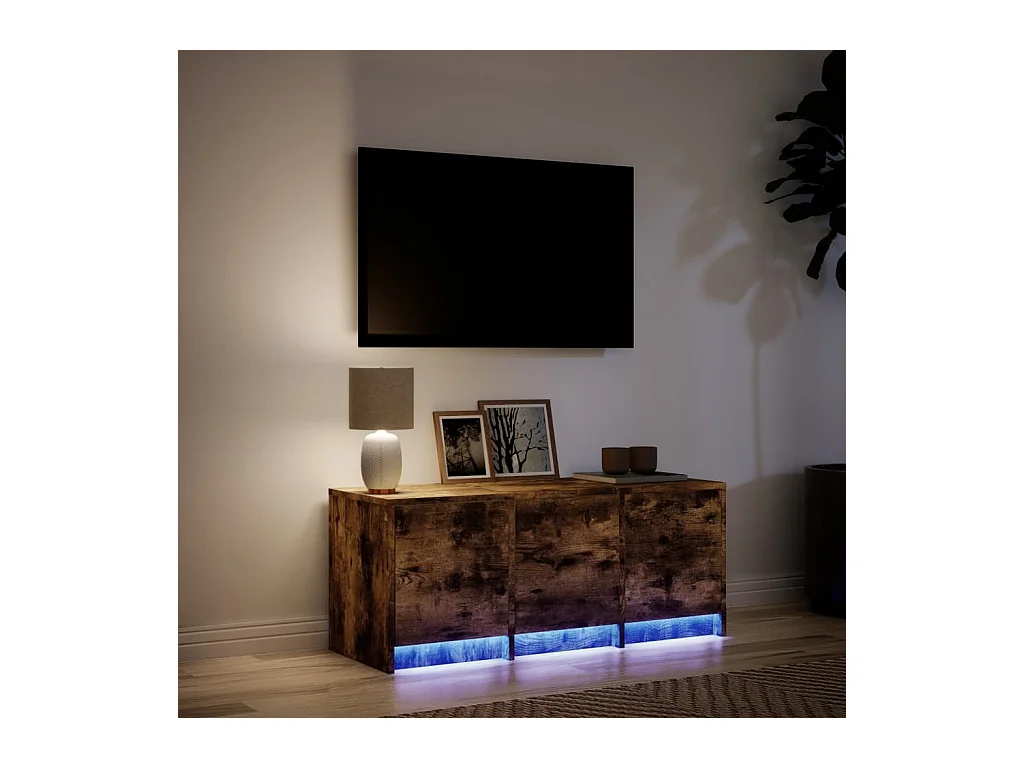 Tv-meubel | Tv-Bank | TV-kastmet LED 97x34x40 cm bewerkt hout gerookt eikenkleur