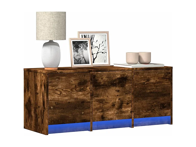 Meuble TV | Banc TV | Armoire TV avec LED chêne fumé 97x34x40 cm bois d'ingénierie