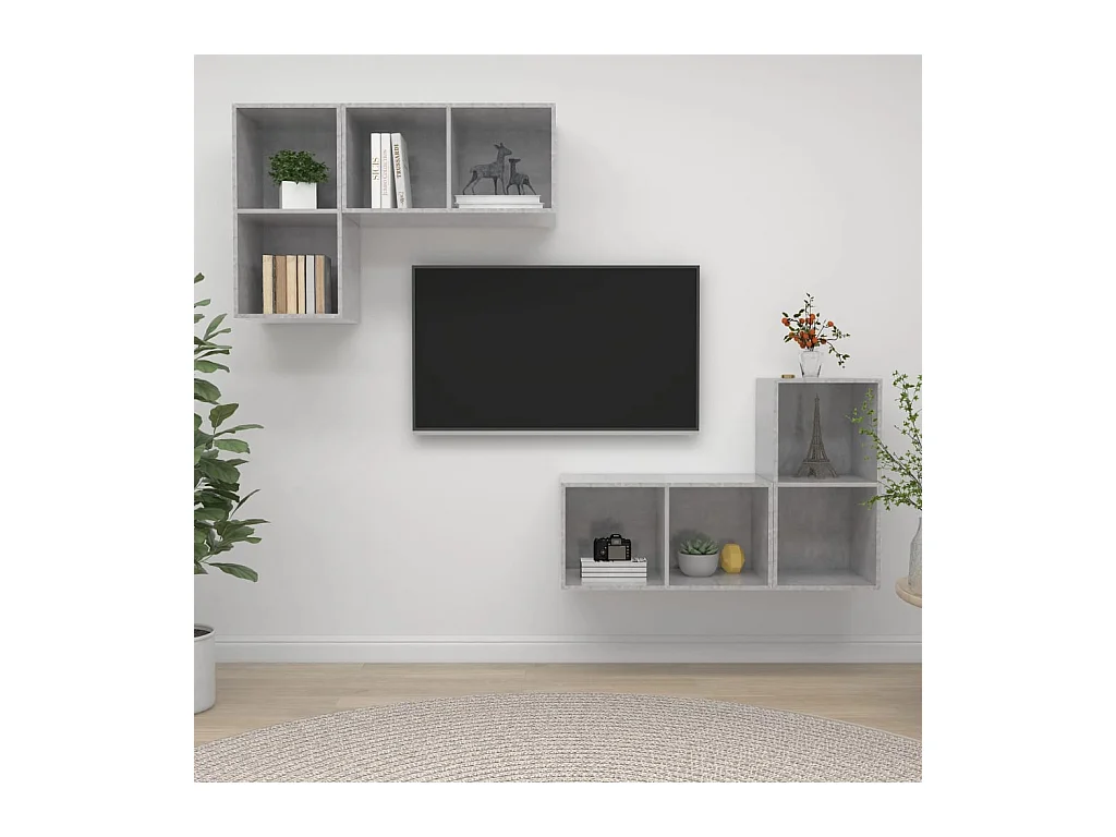 Muebles de salón | Gabinetes de TV |  Muebles de TV de pared 4 pzs madera ingeniería gris hormigón