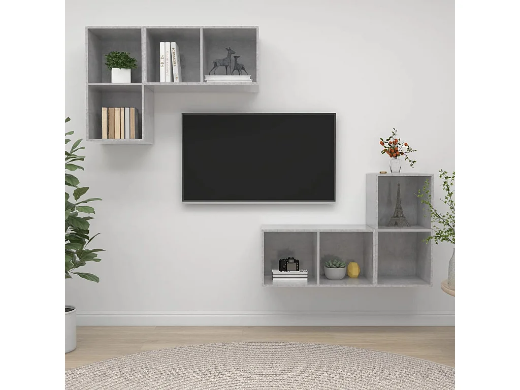 Muebles de salón | Gabinetes de TV |  Muebles de TV de pared 4 pzs madera ingeniería gris hormigón