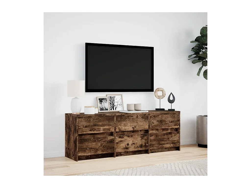 Tv-meubel | Tv-Bank | TV-kastmet LED 140x34x50 cm bewerkt hout gerookt eikenkleur