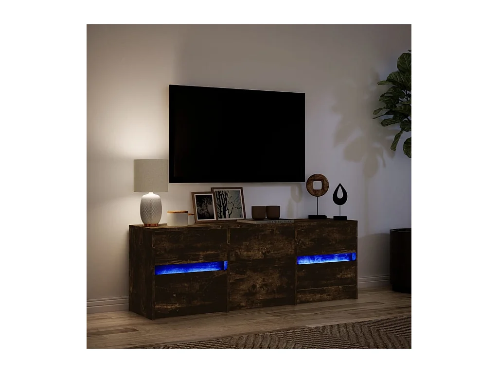Tv-meubel | Tv-Bank | TV-kastmet LED 140x34x50 cm bewerkt hout gerookt eikenkleur
