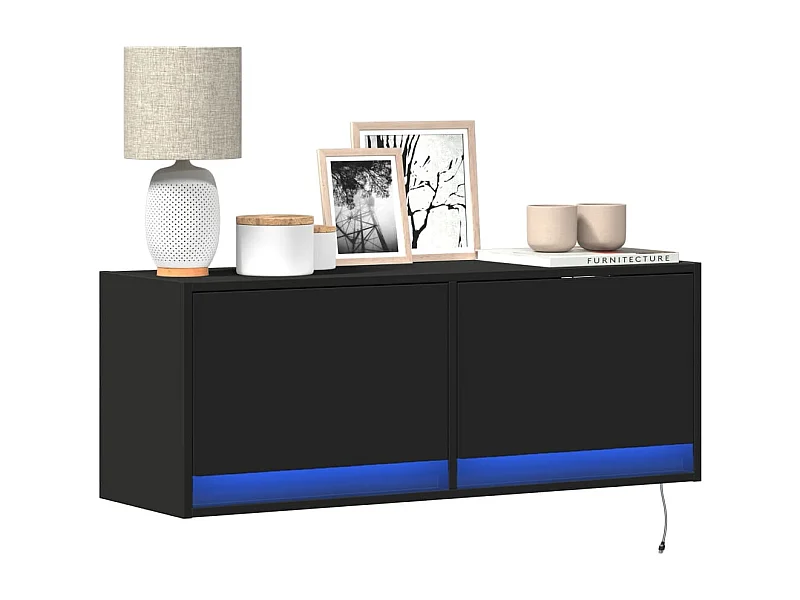 Mueble de TV | Mueble de salón de pared con luces LED negro 100x31x35 cm